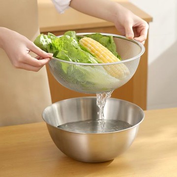304不銹鋼盆洗菜盆子家用廚房瀝水籃湯盆和面打蛋漏盆淘米水果盆