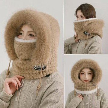 ⚡臺灣熱賣好物⚡保暖帽子女圍巾一體手套冬季加絨套頭帽騎行防風帽 雷鋒帽東北加