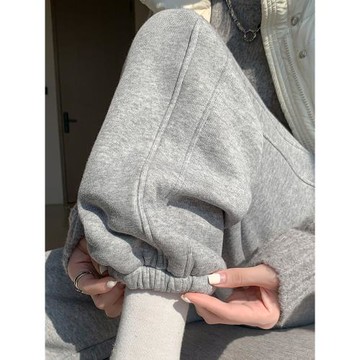 灰色羊羔絨運動褲女秋冬季寬松束腳外穿保暖棉褲加絨加厚休閑衛褲