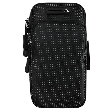 FANCY LIFE 運動手機臂套 防潑水表面 雙層大容量 附耳機孔 透氣網紗  7吋內手機  黑色  1個