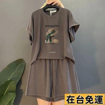 🔥台灣發出🔥 女生衣服夏季新款 大碼胖MM夏季時尚減齡休閑運動百搭蝙蝠袖套裝女韓版顯瘦兩件套潮