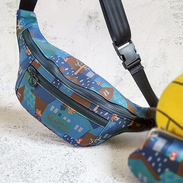 防潑水 月亮腰包 斜背包 胸包 登山 - 歐洲童話小屋 深藍色