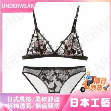 🚀虧本到貨🚀日本🇯🇵Bralette三角杯內衣無鋼圈透氣薄紗玫瑰刺繡性感文胸套裝