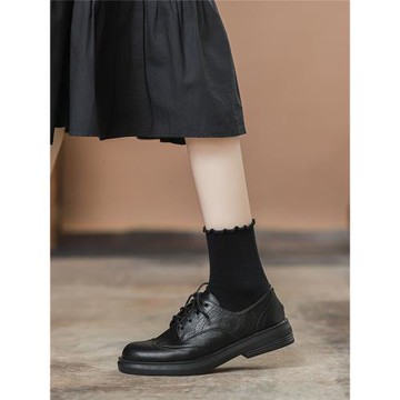 打孔透氣小皮鞋女2024年春夏季新款百搭黑色工作樂福鞋女平跟單鞋