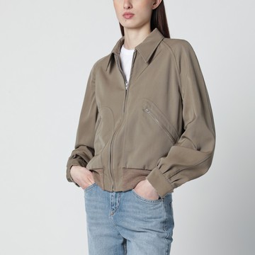 Beige virgin wool zip-up jacket