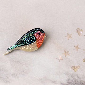 小鳥造型貝殼胸針