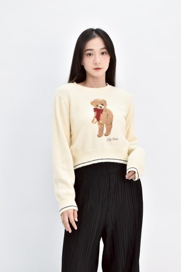 (S) lily brown質感棉質針織羊毛長袖杏色毛衣