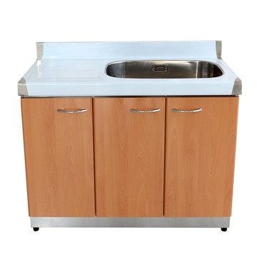 【Abis】客製商品-豪華升級款左右兩用不鏽鋼100洗台+平台/流理台/工作台/收納廚具-多款門板可選(桶身304)紅色-左水槽