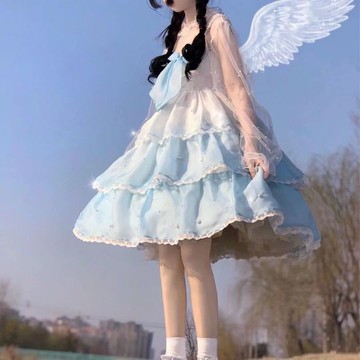 全款洛麗塔連衣裙JSK仙女百搭lolita可愛小海妖漸變款三段式