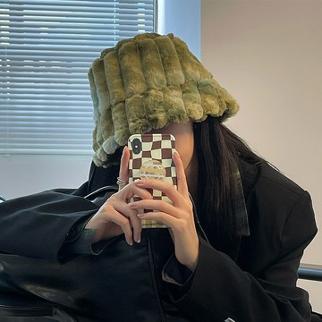 迷霧森林~粗條紋漁夫帽子女直筒百搭大版盆帽秋冬毛絨色彩