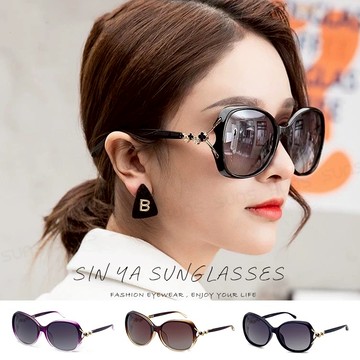 名媛款 時尚鑲鑽簍空幸運草造型 淑女偏光墨鏡 大框顯小臉 防眩光/抗紫外線UV400