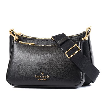 KATE SPADE Duet 十字紋防刮拉鍊斜背雙背包-黑色