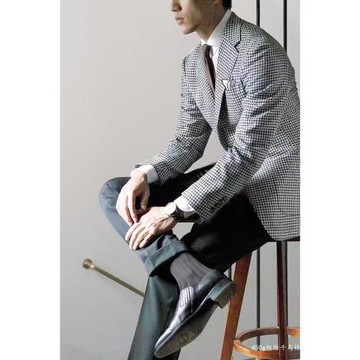 秋冬新品商務時尚千鳥格子修身單排扣羊毛西服百搭男士休閑西裝