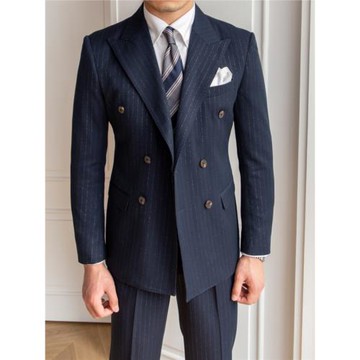 鹿三先生宴會金絲條紋雙排扣氣質西服套裝英倫商務休閑復古西裝男