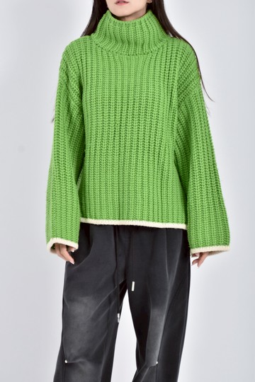 (XL) freaks store質感針織長袖高領綠色毛衣
