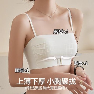薄款抹胸大胸顯小無肩帶內衣女小胸聚攏防走光固定杯美背一體文胸
