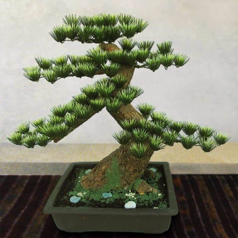 造花 盆栽 レプリカ 創芸　松　石灯篭付き　和風庭園 和風庭園盆栽 AK-3031ホワイト丸鉢 禅風 秘密の空想 癒し
