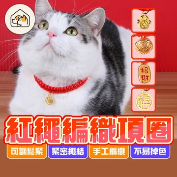 【過年必備👍】寵物紅繩項鍊 貓咪項圈 狗狗項圈 新年項圈 福氣項圈 招財 寵物配飾 脖圈鈴鐺 爪印項圈 可調式項圈 拜年