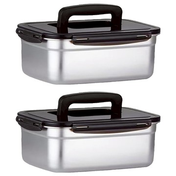 小麥購物 304不銹鋼保險盒 長方形 帶提手 L1281 2.8L  容器 + 蓋子  2個