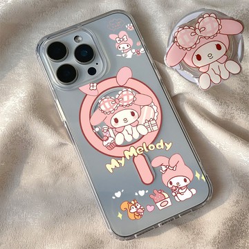 可爱韩风magsafe磁吸适用苹果16pro手机壳美乐蒂iPhone17新款15库洛米13卡通12女款11带趣味个性支架