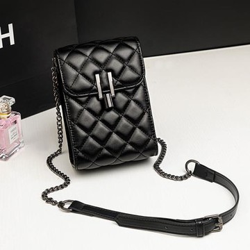 高級感菱格鏈條豎款零錢包鎖扣