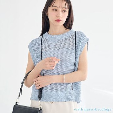 〈earth music〉撞色線條設計鉤織背心上衣