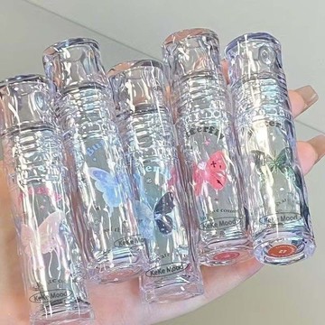 臺灣/✨脣泥ins高顏值蝴蝶水光鏡面脣釉學生素顏顯白低飽和裸色口紅不沾杯~