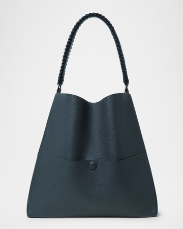 Medium Slim Grained Leather Tote Bag