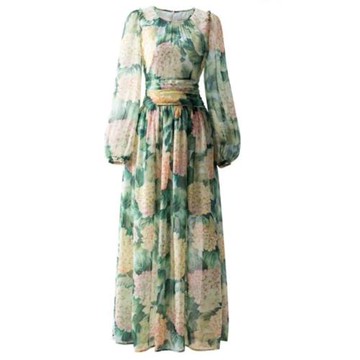 拖地長裙2025春裝田園氣質印花顯瘦大擺度假風拍照禮服長款連衣裙