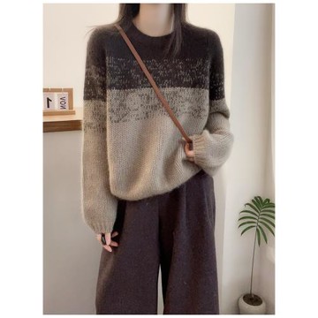 秋冬小個子新款圓領網紅女寬松加厚時尚顯瘦羊絨針織毛衣打底衫潮