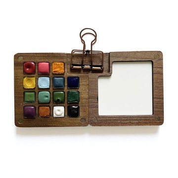 迷你什錦糖果 手工水彩顏料套裝 15 色 0.5 毫升 配胡桃木旅行盒