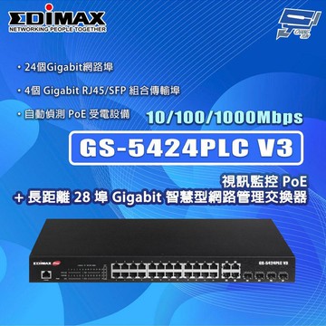 昌運監視器 EDIMAX 訊舟 GS-5424PLC V3 28埠 Gigabit 智慧型網路管理交換器