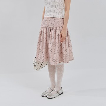 QUEENSHOP_S 女裝 點點前排釦剪接五分裙 三色售 S/M 現+預 【03010952】