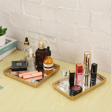 金屬鐵藝梳妝台 鏡面展示台 托盤 首飾收納架 化妝品 收納盤 展示盤 桌面收納 裝飾佈置【BlueCat】【JI3391】