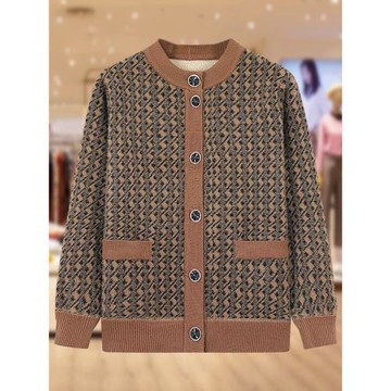 中老年人保暖衣女奶奶秋冬外套加絨加厚媽媽洋氣上衣老人毛衣開衫