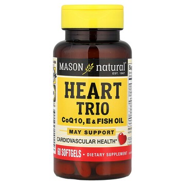 Mason Natural, Heart Trio，輔酶 Q10、維生素 E 和魚油，60 粒軟膠囊