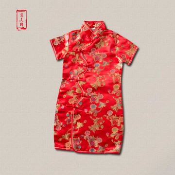 兒童旗袍春秋裝中國風經典緞面中式童裝1-9歲演出活動攝影服