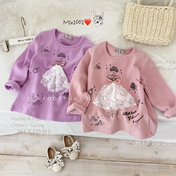 🌈✨mix1001 厚韓國棉華麗白紗小禮服立體造型上衣✨兒童車縫蝴蝶結花裙造型上衣 5-17