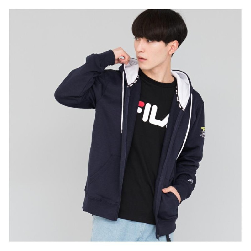 FILA フィラ パーカー メンズ 長袖 裏起毛 袖プリント ジップパーカー