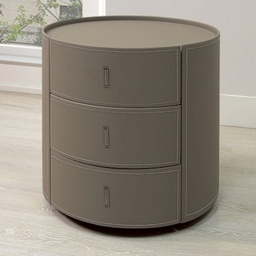 文創集 亞伊波1.7尺圓筒三抽皮革床頭櫃-50x50x49cm免組