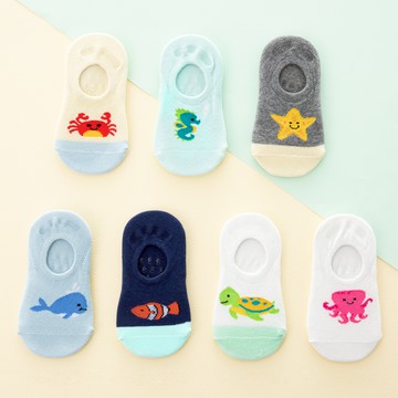 基本阿爾法必不可少 兒童海洋動物隱形襪 7入組  4號(7~8歲/18~20cm)  混色