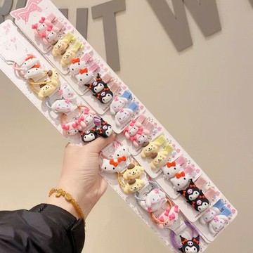 10對裝kt玉桂狗美樂蒂庫洛寶寶發夾皮筋包布邊夾粉色卡通兒童發飾