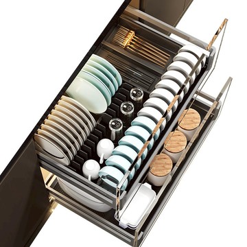 台灣公司貨 最低價 悍高L系列拉籃廚房櫥柜抽屜式304不銹鋼碗碟碗架雙層碗籃HIGOLD 快速發貨