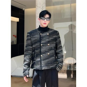小香風秋季復古毛呢編織設計感夾克男輕奢風韓版網紅高級開衫外套