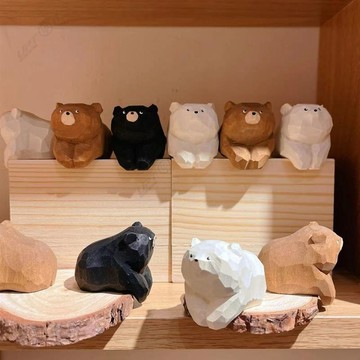 實木手工雕刻小熊可愛桌面擺件裝飾禮品