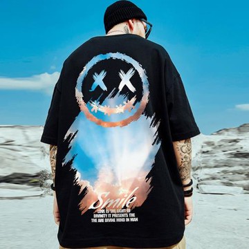 小惡魔笑臉大碼短袖T恤潮牌情侶印花寬松胖子潮流純棉夏季半袖ins