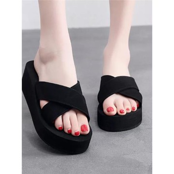 交叉拖鞋女夏季外穿增高顯瘦厚底涼鞋女韓版松糕中跟防滑沙灘涼拖