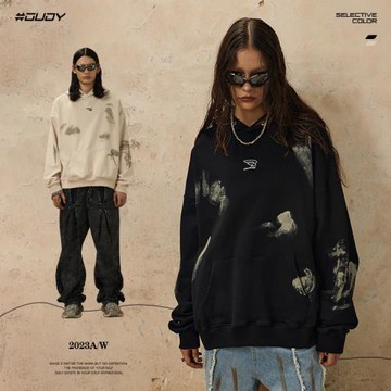 OVDY系列 美式高街刺繡連帽衛衣男女手工刷漆DIRTY FIT風套頭帽衫