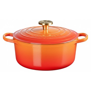 LE CREUSET 典藏圓鐵鍋 百年淡金頭 附蓋  流金火焰橘  1個  24cm