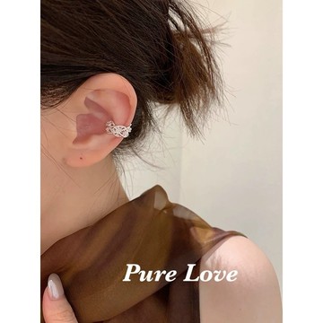 Pure Love樂芙 /正韓 【E0954】韓系簡約鏤空蕾絲耳夾 耳骨夾(無耳洞)一對 / 銀